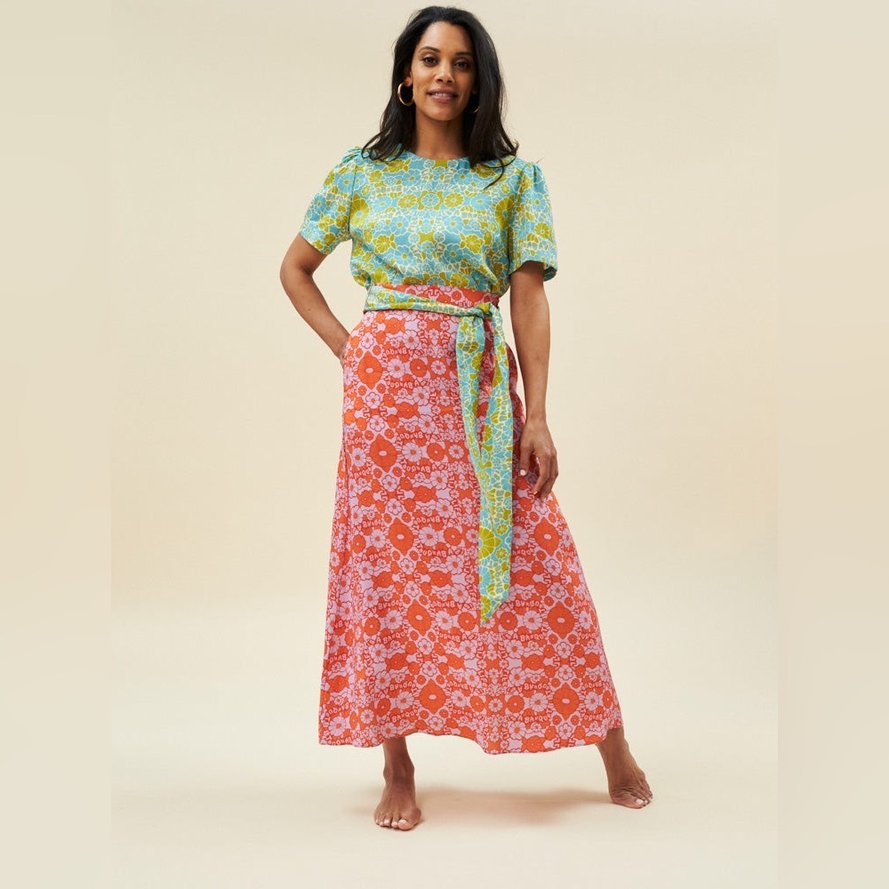LINGUA FRANCA Life is a Banquet Floral Lilac Tie Skirt Size Large NWT - Picture 2 of 10